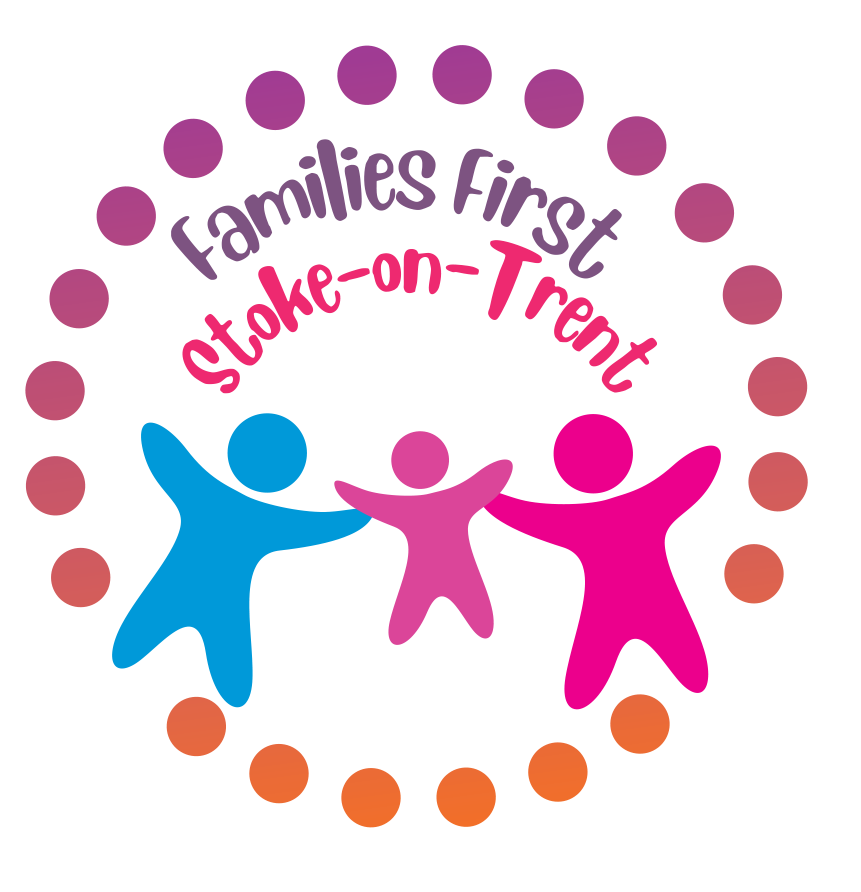 colourful stick people under the words families first stoke on trent