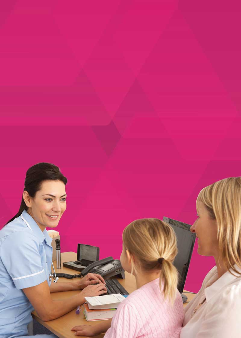 professional woman working with a mother and child at a desk